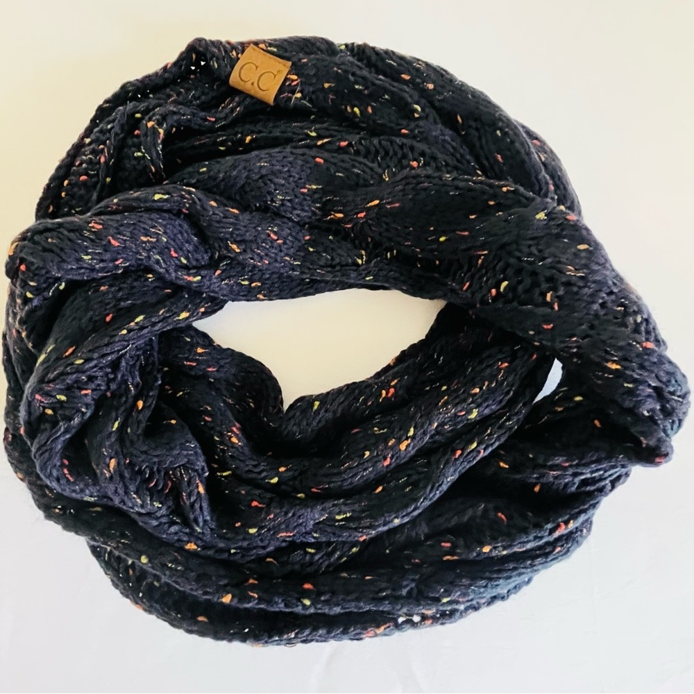 C.C Women's Soft Cable Knit Infinity Scarf Dark Blue Multi Color